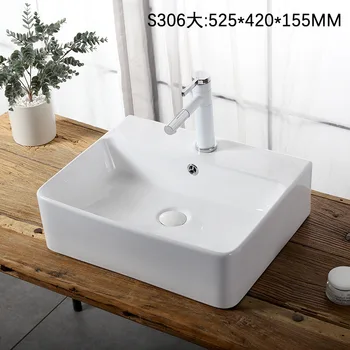 S306 השיש באמבטיה אגן מרפסת כיור קרמיקה לרחוץ את היד כיורים לבן אמנות אגן מרובע אמבטיה כיורים 520*420*155mm