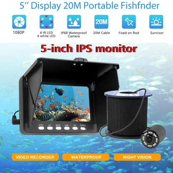 מתחת למים לדוג מצלמה 5 אינץ ' 1080P IP68, עמיד למים 20M קרח/ים/נהר המצלמה לדיג תת מימי לגילוי