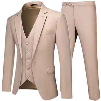 2023 האופנה החדשה של הגברים פנאי בוטיק עסקי מוצק צבע Slim Fit החליפה בלייזרס אפוד מכנסיים 3 יח 'סט שמלת ז' קט מכנסיים
