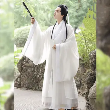 Yourqipao Hanfu גברים סינית מסורתית ההאנבוק הזה שמלת זכר Cosplay תלבושות מפוארת שמלת כחול-לבן שמלת לגברים/נשים בתוספת גודל