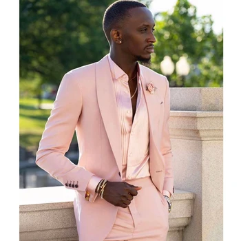 צעיף ורוד דש חתונה טוקסידו Slim Fit 2 חתיכת חליפות גברים עם ז ' קט מכנסיים אפריקה האופנה הגברי תחפושת העדכניים סגנון 2023