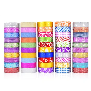50 גלילים של דבק נצנצים קופסאות Washi Tape יכול לשמש מתנה אריזה הספר בעבודת יד DIYdecorative אלבום תמונות יד החשבון