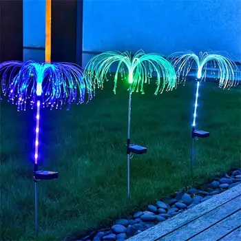 חיצונית סולארית גן אור עמיד למים סיבים אופטיים מדוזה דשא מנורת גן פטיו וילה חצר קישוט צבעוני אורות