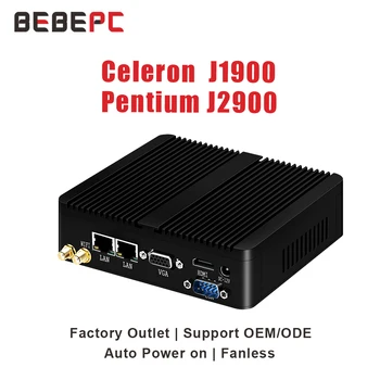 BEBEPC Fanless Mini PC Intel Celeron J1900 N2830 כפול LAN Windows 10 J2900 4 ליבות תעשייתי מיני שולחן העבודה של המחשב COM WiFi HTPC