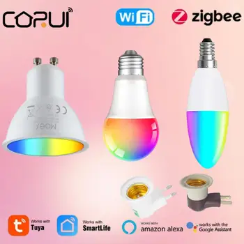 CORUI Tuya WiFi Zigbee חכם הנורה RGBCW הובילה E27 E14 GU10 נורת חשמל Dimmable הנורה חכם החיים אלקסה הבית של Google אליס
