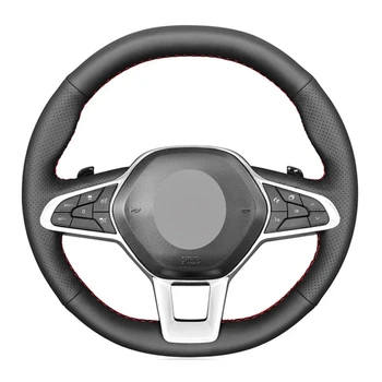 החלקה שחור עור אמיתי המכונית כיסוי גלגל הגה עבור רנו קליאו 5 (V) 2019-2020 זואי 2019-2020 Captur 2019-2020