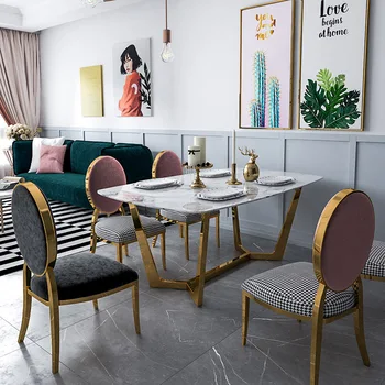 איטלקי נירוסטה החתונה שולחנות אוכל, כיסא יוקרה כסאות אוכל הזהב שיש השולחן Muebles סלון ריהוט
