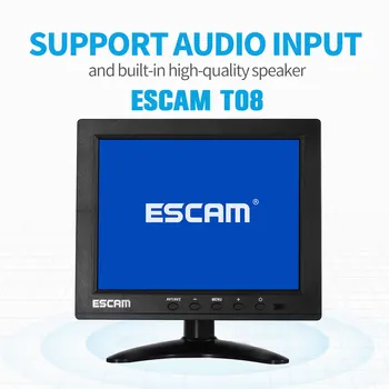 ESCAM T08 8inch TFT LCD 1024x768 מצלמות במעגל סגור, צג VGA, HDMI תואם BNC AV USB למחשב אבטחה CCTV מצלמה