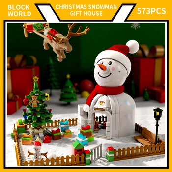 חג המולד בובה הבית אבני הבניין פלסטיק שלג סנטה קלאוס, איילי מודלים קיט עם אור LED לבנים צעצועים Chritmas מתנות
