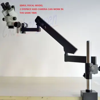 FYSCOPE מיקרוסקופ 7X-45X לבטא עמוד הזרוע זום סטריאו מיקרוסקופ+LED