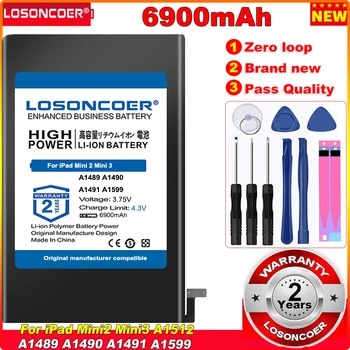 LOSONCOER 6900mAh לוח סוללה עבור ה-iPad Mini 2 3 6471mAh Mini2 Mini3 A1512 A1489 A1490 A1491 A1599 לוח סוללה עם כלים