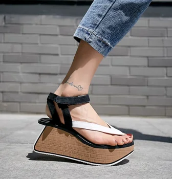 קיץ נשים מזדמנים סנדלים נקבה 6CM פלטפורמה קריפרס כפכפים שטוחים נעלי החוף אישה גלדיאטור פלחי בתוספת גודל