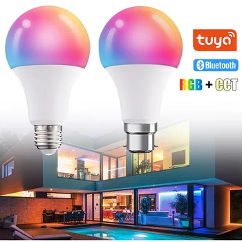 85-265V Tuya Bluetooth Smart הנורה E27 E26 B22 צבעוני RGB+CCT מנורת LED 15W קסם הנורה עבור מסיבת חג מולד קישוט