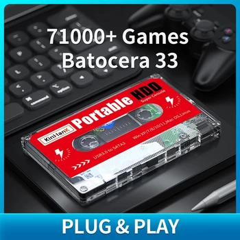 2T דיסק קשיח נייד חיצוני המשחק הכונן הקשיח עם 71000+ משחקי PS3/PSP/PS2/SegaSaturn/Wii/Wiiu/DC-Plug and Play עבור PC/ מחשב נייד