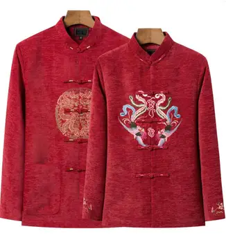 השנה הסינית החדשה טאנג מעיל גברים ונשים שרוול ארוך מעיל חורף עבה בציר אדום את יום ההולדת