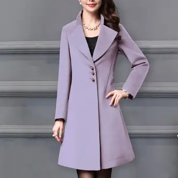 המעיל אישה סתיו חורף 2023 מעילי צמר לנשים, מעיל אחת עם חזה צמר מעילים לנשים הלבשה עליונה