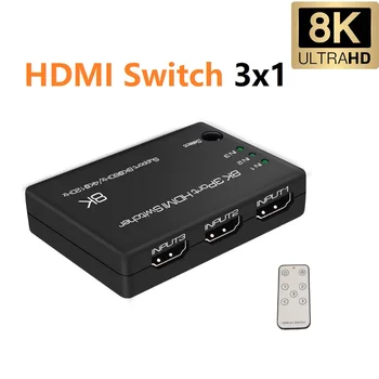 8K HDMI Switch מרחוק 4K 120Hz 3 ב 1 HDMI 2.1 בורר מפצל עבור HDR UHD VRR ALLM 2K 144Hz Dolby חזון PS5 XBOX TV