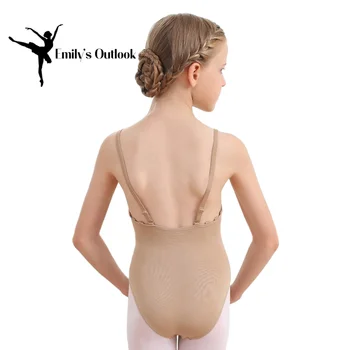 ילדה של פיג ' בגד גוף עם כתפיות מתכוונן צוות מעבר בסיסי עירום חלקה התחתון של ריקוד בלט, התעמלות ילדים