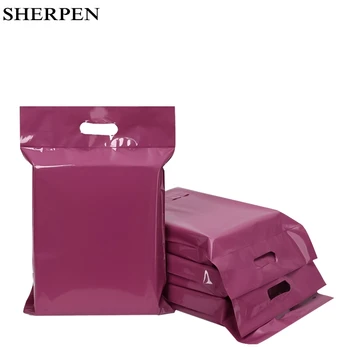 SHERPEN 50pcs סגול תיק אקספרס תיק שליח שקיות עצמית חותם דבק עבה עמיד למים פלסטיק פולי מעטפה למשלוח דואר שקיות