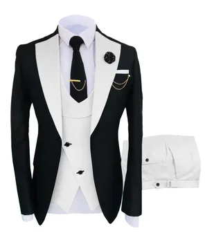 2021 חתונה אלגנטית חליפות לגברים שחור לבן החתן השושבינים השושבין קט טוקסידו חתן Slim Fit רשמית תחפושת Homme