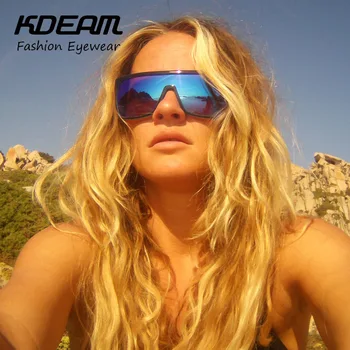 KDEAM אופנה משקפי שמש נשים חתיכה אחת מראה שטוח עליון מרובע Goggle Windproof חיצוני ספורט גוונים עם חינם תיבת