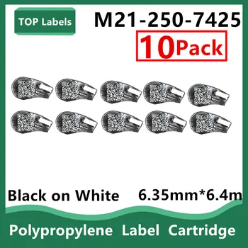 5~10PK תואם M21-250-7425 פוליפרופילן תווית מחסנית שלטים Labeller,כף יד תווית מדפסת,שחור על גבי לבן 9.5 מ 
