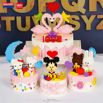 884PCS+ מיני לבנים מצויר מיקי מאוס יום הולדת עוגת מיקרו אבני הבניין Kawaii קיטי דגם צעצועים עבור ילדים ילדה מתנה 18230