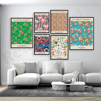 שוק פרחים להדפיס פוסטר הבציר בוטני הצמח בד ציור מופשטת אמנות קיר נורדי תמונה בסלון עיצוב הבית