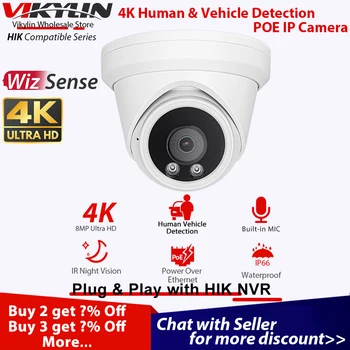 Vikylin 8MP 4K IP מצלמת אבטחה עבור Hikvision תואם Onvif פו אדם רכב זיהוי עם מיקרופון מעקב טלוויזיה במעגל סגור מצלמת כיפה