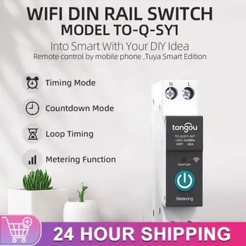 Wifi מתג שליטה מרחוק 63a, על ידי אפליקציה Tongou Din Rail מתג אלחוטי Tuya שלט חכם הביתה עם מדידה חכם להחליף