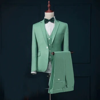 ירוק מנטה מזדמנים גברים חליפות סלים מתאים לנשף 3 חתיכה מעיל האפוד עם המכנסיים החתונה השושבינים טוקסידו גברי אופנה תחפושת 2021