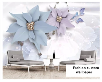 beibehang אופנה מודרנית ציור דקורטיבי קיר נייר פשוט מובלט רך תכשיטי פרחים הסלון טפט הרקע