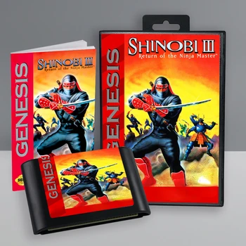 Shinobi III שובו של הנינג ' ה. 16 Bit כרטיס משחק עם תיבה ידנית עבור Sega Megadrive וידאו, קונסולת משחק מחסנית