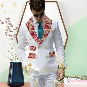 SZMANLIZI גברים חליפות חתונה 2022 עיצוב חדש לבן טוקסידו שיא דש כפול עם חזה רשמי חתן המסיבה חליפות שושבין בלייזר