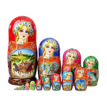 15Pcs היד צייר רוסי Matryoshka בובות בבושקה מתנות ליום ההולדת בובת ילדה