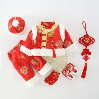 3Pc להגדיר את השנה הסינית החדשה פסטיבל אדום התינוק המסורתית החמימה לעבות טאנג חליפה היילוד ילד ילדה רקמה מתנת יום הולדת תחפושות