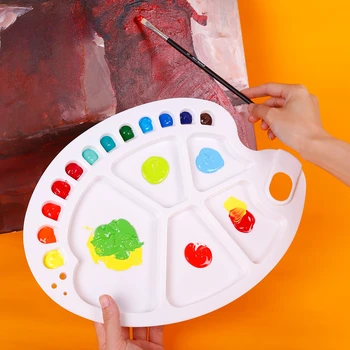 17-חור סגלגל פלסטיק צבעים לילדים, ציור בצבעי גואש צבע אקרילי לוח מגש הכשרה מוסד לאמנות כלים