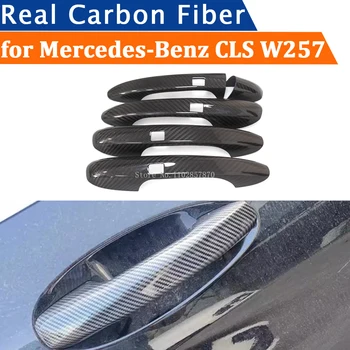 עבור מרצדס CLS W257 2018-2023 אביזרי רכב אמיתי סיבי פחמן ידית הדלת כיסוי מסגרת מדבקה החיצוני לקצץ Bodykit