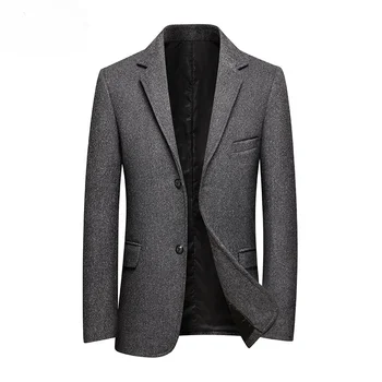 גברים הרשמית של ז ' קט חליפת עסקים תערובות צמר ארוך שרוולים מעיל אופנה גברים נאים של Slim Fit בלייזר בתוספת גודל 4XL