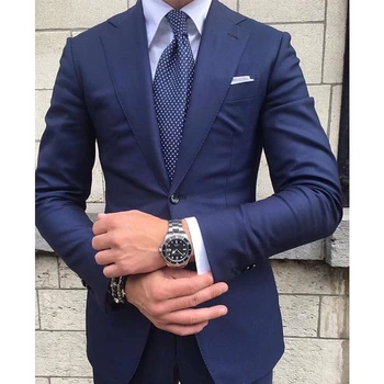 חיל הים כחול Mens חליפות Slim Fit 2 חתיכות עסקית רשמית בלייזר החתונה החתן טוקסידו גברי אופנה תחפושת ' קט עם מכנסיים