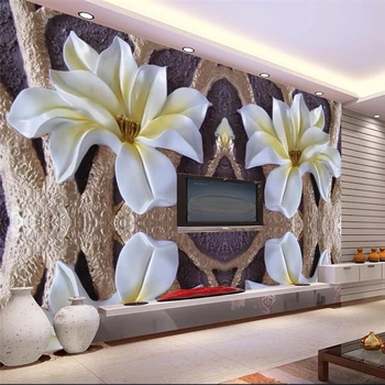 beibehang 3D תמונות תלת-ממדי הקלה ציורי קיר הסלון רקע הטלוויזיה לוטוס 3D גדול ציור הקיר טפט ציור מודרני
