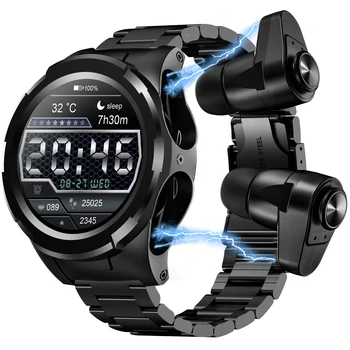 Valdus 2022 במגמת 2 מוצרים ב 1 Smartwatch Fashional אלקטרוניקה אל חלד רצועת שעון חכם עם TWS אוזניות JM06