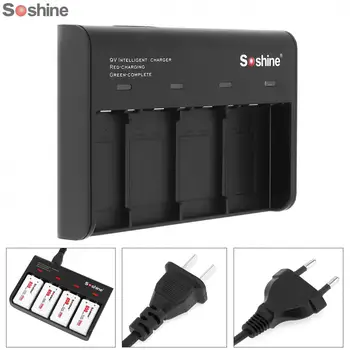 מכירת Soshine שחור 4 חריצי חכם מטען סוללות עם חיווי LED עבור 9V Li-ion / Ni-MH / LiFePO4 סוללות נטענות