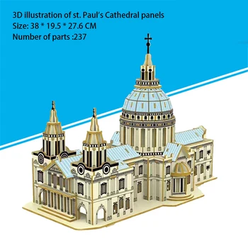 הקתדרלה 3D פאזל לילדים הארה עץ פאזלים DIY העולם בניינים מפורסמים דגם פאזל צעצועים מתנת יום הולדת לילדים