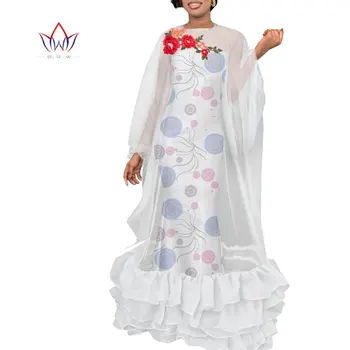 BRW אפריקה שמלות לנשים 2023 חדש אלגנטי אפריקה הסגנון הנשי Bazin ריש בנות הכנסייה הדפסה אפליקציה שמלה ארוכה WY10069