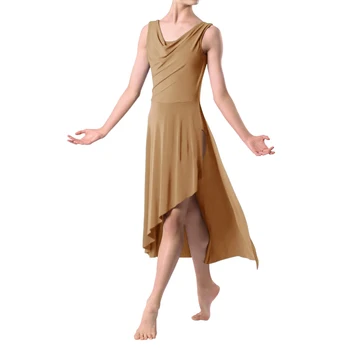 מודרנית, לירית לרקוד שמלה ארוכה הברדס הצוואר שרוולים סימטרי חצאית שולי בנות לתחרות ריקודים סלוניים, שמלות לאישה