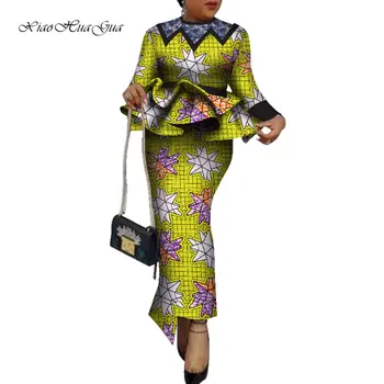 אפריקה הדפסה בגדי נשים אפרו Outift 2 חתיכות להגדיר קפלים צמרות חצאית נשים חצאיות החליפה את השמלה בהזמנה אישית WY6139