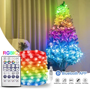 USB למיעון LED אורות מחרוזת RGB עם חכם Bluetooth בקרת יישום עיצוב אסתטי קישוטי חג המולד 5V רצועות LED