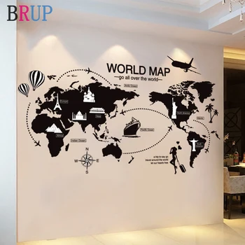 גודל גדול מפת העולם מדבקות קיר שחור המפה של עולם עיצוב הבית עבור חדר ילדים נסיעות מטוס מדבקות קיר עבור חדר השינה
