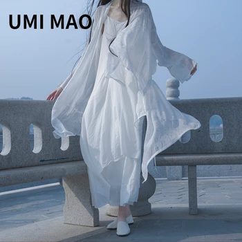 UMI מאו ימאמוטו כהה מתוצרת עצמית תעשייה כבדה מיוחד מקומט סדיר אלגנטי קרם הגנה הנשי קרדיגן מעיל נשים Y2K
